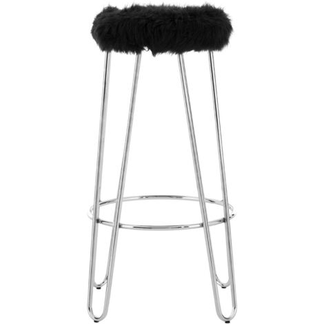 Interiors by Premier Chrome Metal and Black Faux Fur Bar Stool, Hairpin Round Stool, Plush Fur Stool for Kitchen Counter, Bar (1/4)