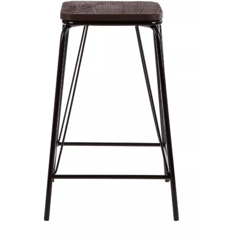 Interiors by Premier Black Metal and Elm Wood Stool, Large Square Stool, Accent Wooden Bar Stool for Home Bar (1/4)