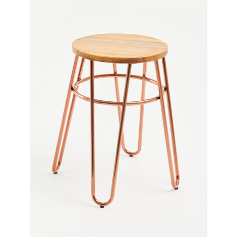 Interiors by Premier Rose Gold Metal and Elm Wood Round Stool, Small Hairpin Stool, Sturdy Stool for Lounge, Bedroom (1/4)