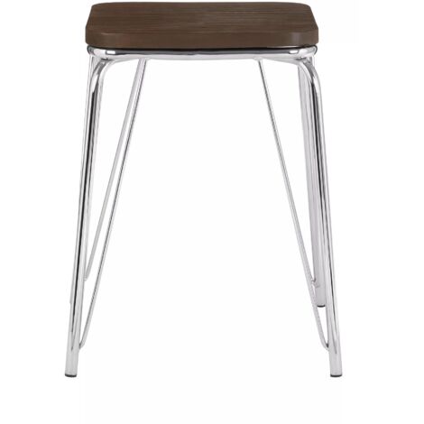 Interiors by Premier Chrome Metal and Elm Wood Stool, Small Square Stool, Accent Wooden Stool for Home, Office (1/5)