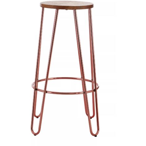 Interiors by Premier Rose Gold Metal and Elm Wood Round Bar Stool, Hairpin Stool, Sturdy Stool for Bar, Kitchen Counter (1/5)