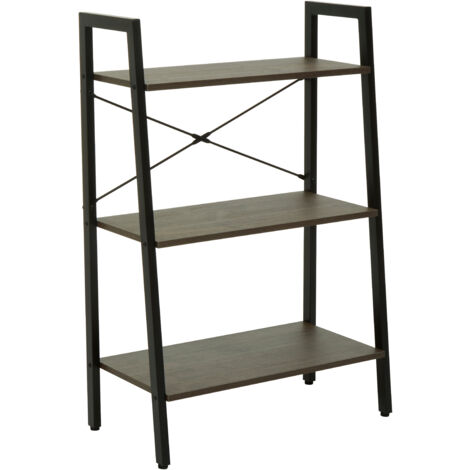 Interiors by Premier Functional Three Tier Dark Oak Veneer Ladder Shelf Unit, Stylish Industrial Narrow Shelf, Versatile Cupboard (1/5)