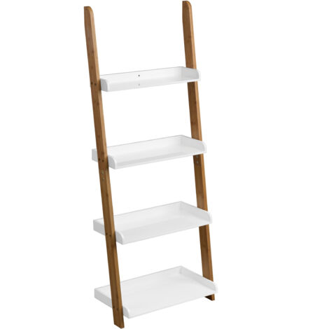 Interiors by Premier 4 Tier White Shelving Unit, Living Room Storage Unit, High Gloss Shelves With Wooden Frame ladder Unit (1/5)