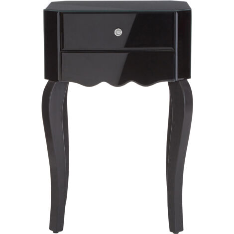 Interiors by Premier Black Mirrored 1 Drawer Side Table, Dark Wood Side Table, Mirrored Side Table, Black Side Table with Storage