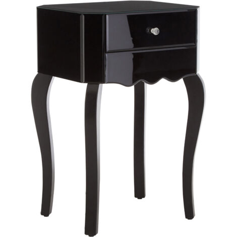 Interiors by Premier Black Mirrored 1 Drawer Side Table, Dark Wood Side Table, Mirrored Side Table, Black Side Table with Storage
