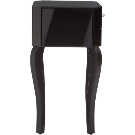 Interiors by Premier Black Mirrored 1 Drawer Side Table, Dark Wood Side Table, Mirrored Side Table, Black Side Table with Storage