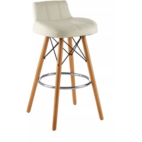 Interiors by Premier White Leather Effect Bar Stool, Comfortable Faux Leather Bar Stool, Space-Saver Leather Kitchen Stool