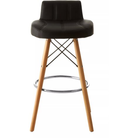 Interiors by Premier Black Leather Effect Bar Stool, Comfortable Seating Faux Leather Bar Stool, Space-Saver Kitchen Stool (1/5)
