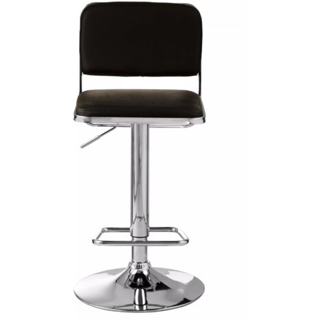 Interiors by Premier Black Seat And Chrome Base Bar Stool, Adjustable Height Kitchen Bar Stool, Footrest Swivel Barstool (1/5)