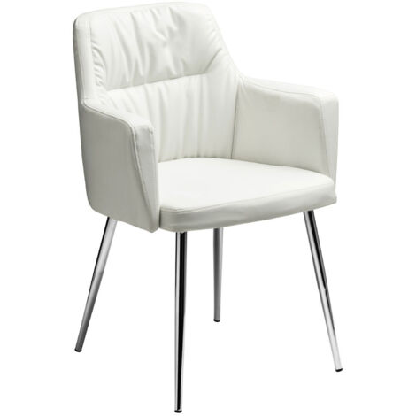 Interiors by Premier White Leather Effect Chair with Chrome Legs, High Quality Chair, Accent Chair, Borg Chair (1/4)