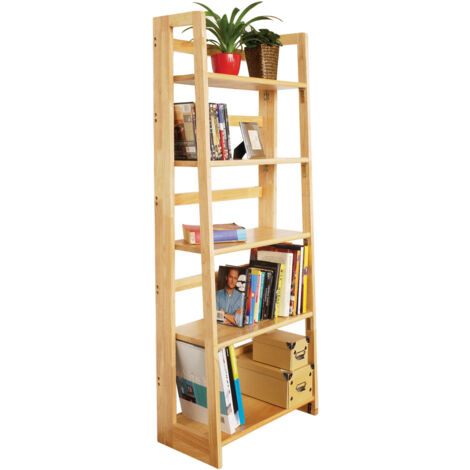 Interiors by Premier Hevea Wood Five Tier Shelf Unit, Living Room Shelving Unit, Wooden Ladder Shelves For Storage Solution (1/5)