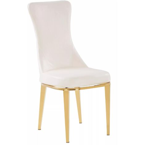White dining chair – Comfortable faux leather upholstery – Curved backrest for enhanced comfort – Gold finish stainless steel legs – H90 x L50 x W47 – Premier Housewares (1/5)
