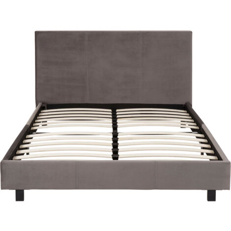 Interiors By Premier Compact Bed In Box In Brushed Steel Velvet, Minimalist Bed For Bedroom, Sturdy Bed With Vertical Stitching
