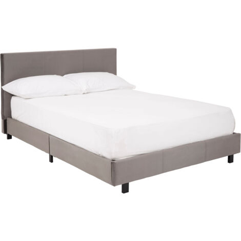 Interiors By Premier Compact Bed In Box In Brushed Steel Velvet, Minimalist Bed For Bedroom, Sturdy Bed With Vertical Stitching