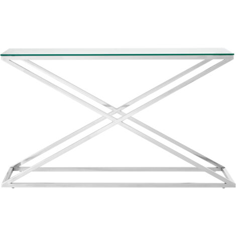 Interiors by Premier Glass Top Criss Cross Console Table, Stainless Steel and Glass Console Table, Contemporary Hallway Table (1/5)