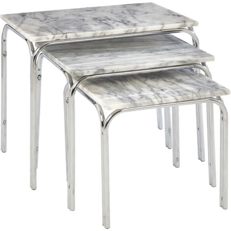 Premier Housewares Glass Small Nest of Tables Marble  Table Coffee Tables for Living Room Set of Three Stack Tables Nest w46 x d30 x h39cm