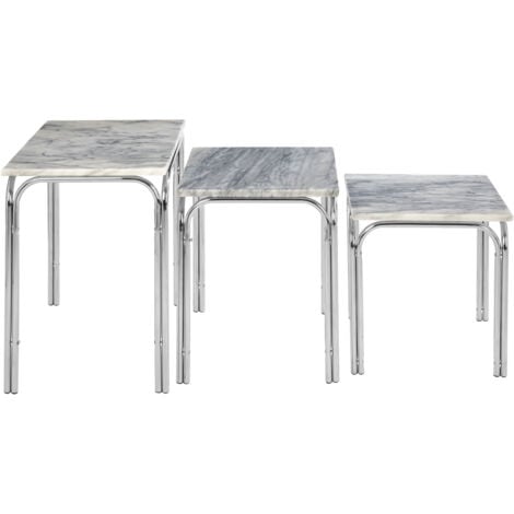 Premier Housewares Glass Small Nest of Tables Marble  Table Coffee Tables for Living Room Set of Three Stack Tables Nest w46 x d30 x h39cm
