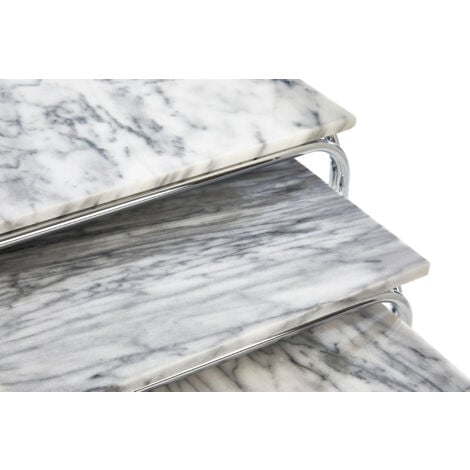 Premier Housewares Glass Small Nest of Tables Marble  Table Coffee Tables for Living Room Set of Three Stack Tables Nest w46 x d30 x h39cm