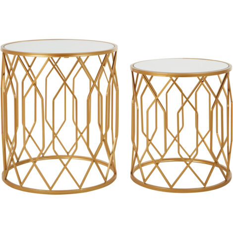 Premier Housewares Avantis Set of 2 Gold Frame Round Side Tables (1/4)