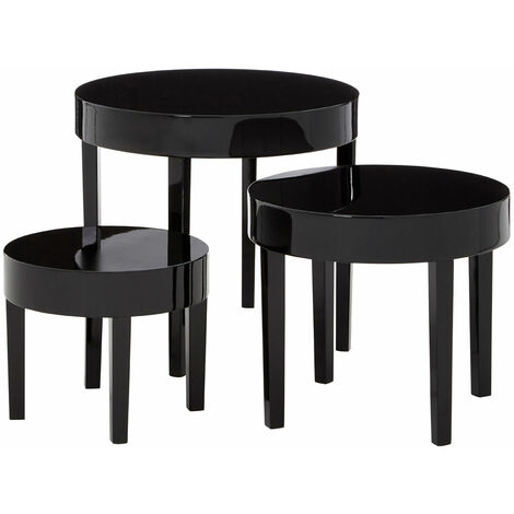 Premier Housewares Nest of Tables Living Room Table Black Set of Three High Gloss Coffee Tables w57 x d57 x h50cm