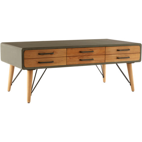 Premier Housewares Coffee Table Six Drawers Living Room Table Fir Wood Veneer Low Coffee Table Modern Living Room Retro Coffee Table w120 x d60 x h46