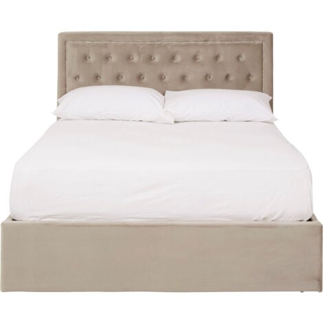 Interiors By Premier Classic Mink Velvet Double Ottoman Bed, Elegant Button Tufted Bedroom Bed, Ottoman Stud Detailed Bed