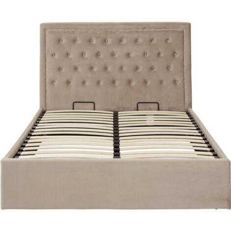 Interiors By Premier Classic Mink Velvet Double Ottoman Bed, Elegant Button Tufted Bedroom Bed, Ottoman Stud Detailed Bed