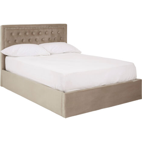Interiors By Premier Classic Mink Velvet Double Ottoman Bed, Elegant Button Tufted Bedroom Bed, Ottoman Stud Detailed Bed
