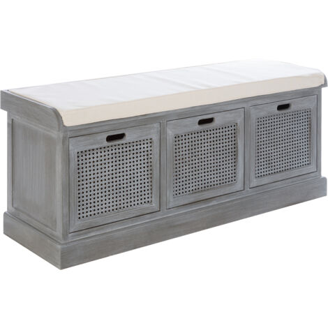 Interiors by Premier Slate Grey Storage Bench With 3 Drawers, Ottoman Seat Furniture with Storage, Shoe Bench with Padded Seat
