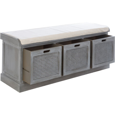 Interiors by Premier Slate Grey Storage Bench With 3 Drawers, Ottoman Seat Furniture with Storage, Shoe Bench with Padded Seat