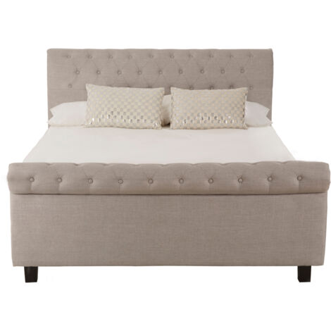 Interiors By Premier Contemporary Light Grey Double Ottoman Bed, Elegant Diamond Patterned Bedroom Bed, Ottoman Stud Detailed Bed (1/5)