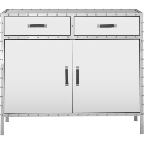 Interiors by Premier Stainless Steel Modern Sideboard, Mid-century Storage Sideboard With 2 Drawers and 2 Door Storage Cabinet