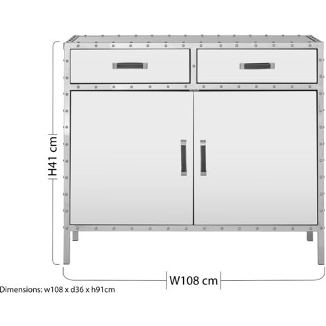 Interiors by Premier Stainless Steel Modern Sideboard, Mid-century Storage Sideboard With 2 Drawers and 2 Door Storage Cabinet