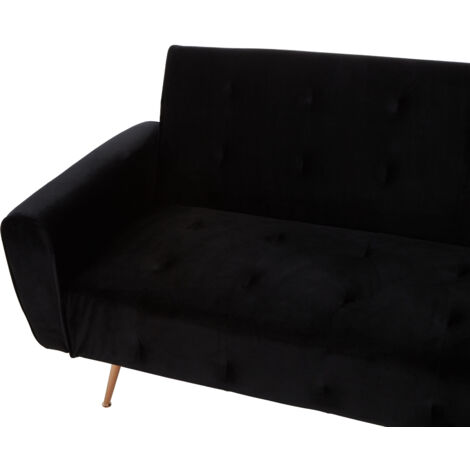 Interiors By Premier Velvet Upholstered Black Velvet Sofa Bed, Elegant Seater Sofa Bed For Bedroom, Contemporary Sofa Bed