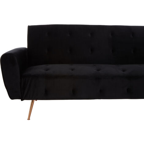 Interiors By Premier Velvet Upholstered Black Velvet Sofa Bed, Elegant Seater Sofa Bed For Bedroom, Contemporary Sofa Bed