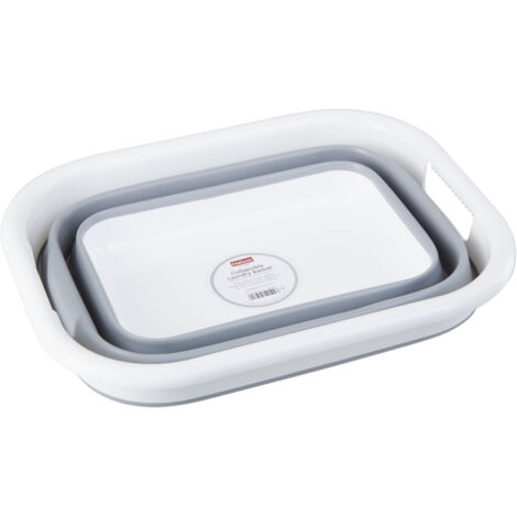 Premier Housewares Collapsible Grey White Laundry Basket Multipurpose And Portable Made from Sturdy PP And Eco-friendly Rubber 34 x 24 x 44 (1/5)