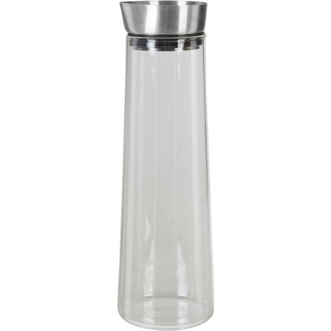Premier Housewares Glass Carafe With Lid Bottle / Removable Stainless Steel Lid Airtight Silicone Ring Contemporary Design Tubular Glass Beverage Pitcher