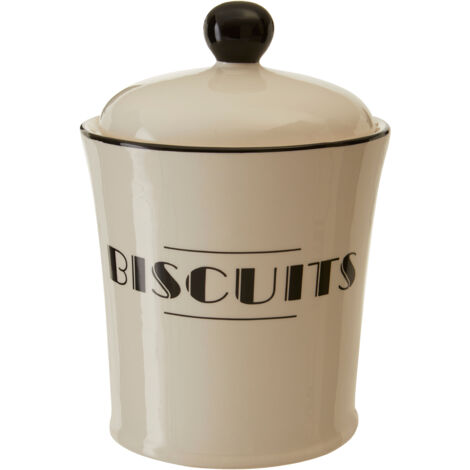 Interiors By Premier Cream Dolomite Biscuits Jar With Black Art Deco Detail, Ceramic Biscuit Barrel,Storage Canister For Cookies
