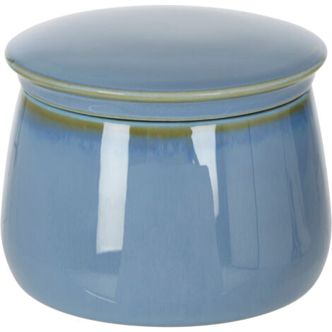 Interiors By Premier Glossy Blue Porcelain Sugar Pot With Matching Lid, Glazed Finish Sugar Jar,Tapered Rounded Sugar Canister (1/4)