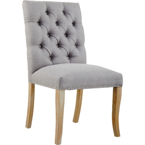 Interiors by Premier Grey Buttoned Velvet Dining Chairs, Velvet Upholstered Chair with Wooden Legs, Accent Chair for Living Room