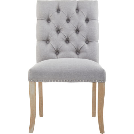 Interiors by Premier Grey Buttoned Velvet Dining Chairs, Velvet Upholstered Chair with Wooden Legs, Accent Chair for Living Room