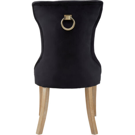 Premier Housewares Black Buttoned Dining Chair/ Antique Rubberwood Legs Chairs For Bedroom Black Velvet Upholstery Hourglass Back Button Tufted Detail 65 x 102 x 54