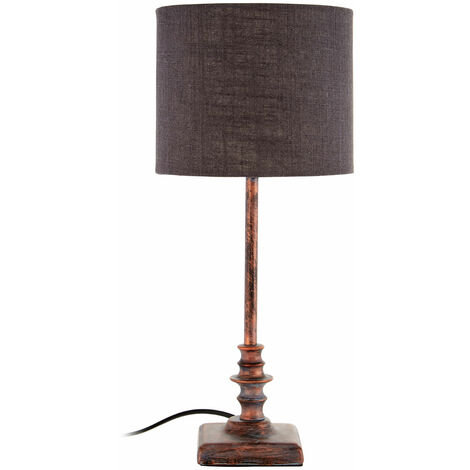 Premier Housewares Table Lamp Dark Brown Shade With Wood Polished Long Base Stand/ Desk / Reading / Office Lamps With Modern Look 18 x 40 x 18