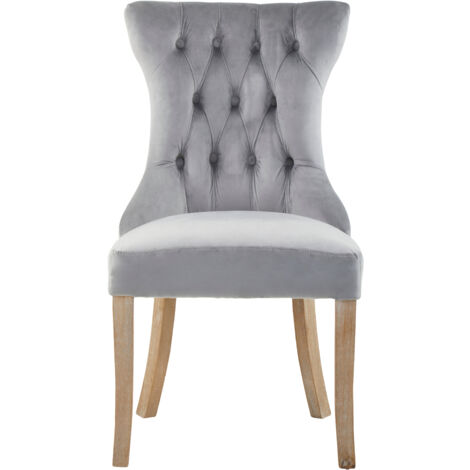 Interiors by Premier Grey Buttoned Velvet Dining Chairs, Velvet Upholstered Chair with Wooden Legs, Accent Chair for Living Room