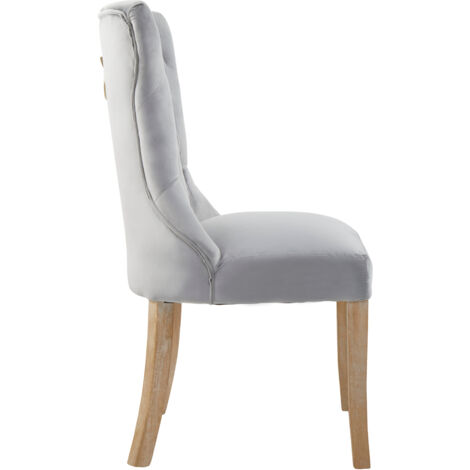 Interiors by Premier Grey Buttoned Velvet Dining Chairs, Velvet Upholstered Chair with Wooden Legs, Accent Chair for Living Room