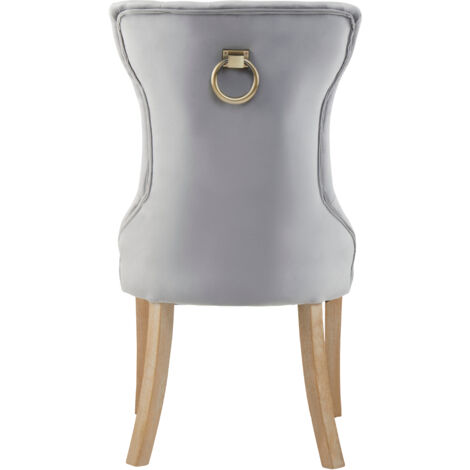 Interiors by Premier Grey Buttoned Velvet Dining Chairs, Velvet Upholstered Chair with Wooden Legs, Accent Chair for Living Room
