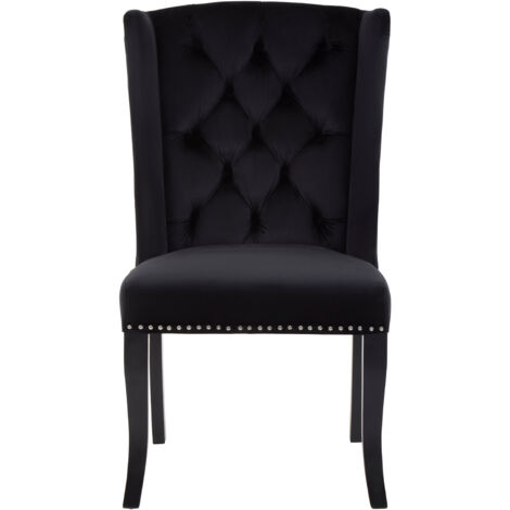 Interiors by Premier Black Buttoned Velvet Dining Chairs, Velvet Upholstered Chair with Wooden Legs, Accent Chair for Living Room