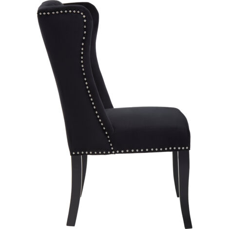Interiors by Premier Black Buttoned Velvet Dining Chairs, Velvet Upholstered Chair with Wooden Legs, Accent Chair for Living Room