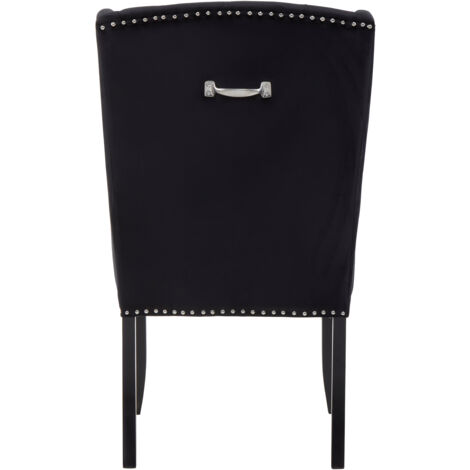 Interiors by Premier Black Buttoned Velvet Dining Chairs, Velvet Upholstered Chair with Wooden Legs, Accent Chair for Living Room