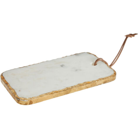 Premier Housewares White Marble Finish Chopping Board/ Non Stick Platform Serving Boards / Charcuterie Board With Golden Effect And Hanging Hole With String For Kitchen 40 x 20 x 2 (1/3)